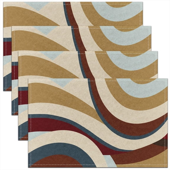 Yellow Blue Geometric 12x18 Inch Placemats for Dining Table,Vintage Swirl Modern Simple Waterproof Table Place Mat for Party Decoration,Retro Abstract Art Washable Table Mats Set of 4