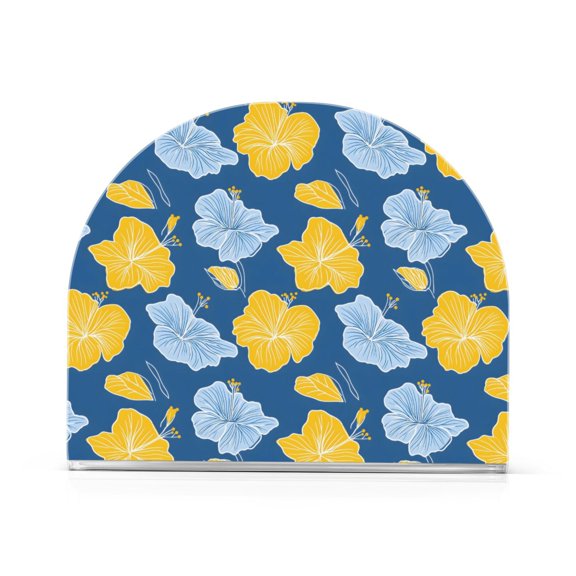 Yellow Blue Hibiscus Pattern Napkin Holder Acrylic Napkin Dispenser Clear Modern Tabletop for Kitchen Counter