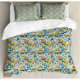 thumbnail image 1 of Yellow and Blue King Size Duvet Cover Set, Flourishing Garden with Flowers Berries and Foliage Colorful Spring Growth, Decorative 3 Piece Bedding Set with 2 Pillow Shams, Multicolor, by Ambesonne, 1 of 3