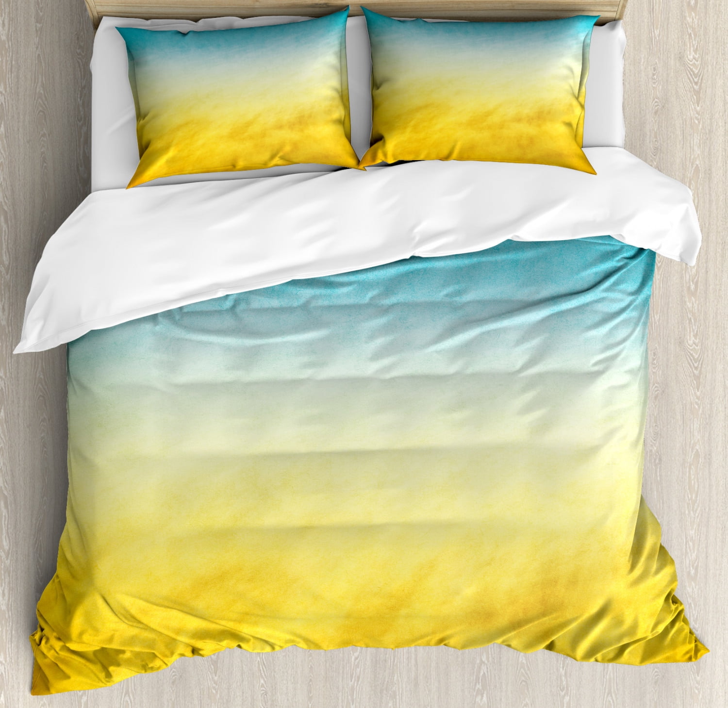 King Size Yellow and Blue Gradient Microfiber Duvet Set