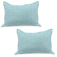 thumbnail image 1 of Yellow and Blue Knitted Quilt Pillowcover Set of 2, Clouds Sun Pattern with Vertical Stripes Dots Playroom Design, Standard Queen Pillow Sham Bedroom, 30" x 20", Pale Blue Yellow, by Ambesonne, 1 of 1