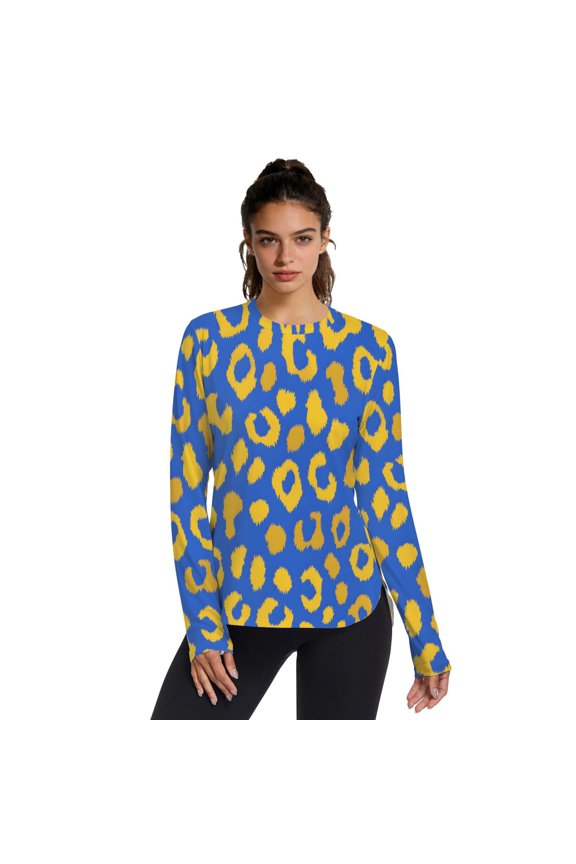 Yellow Blue Leopard Pattern Women's Activewear UPF 50+ Sun Protection Shirt Cooling Quick Dry Thumb Hole Top