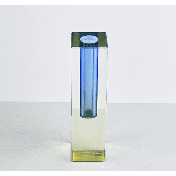 Yellow&Blue Modern Minimalist Nordic Acrylic Gradient Vase - Square Glass Flower Vessel for Dried or Hydroponic Flowers