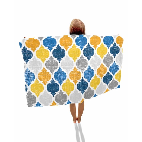Yellow Blue Morocco Pattern Beach Towels Oversized Super Absorbent, Modern Moroccan Geometric Lightweight Bath Towel Quick Dry Sets For Bathroom/Pool/Rv Camping/Beach Play/Gym Room/Picnic 23"x47"