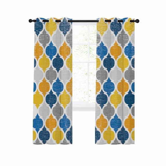 Yellow Blue Morocco Pattern Blackout Curtains 84 Inches Long for Bedroom, Modern Moroccan Geometric Thermal Insulated Room Darkening Black Out Window Curtain Panels Grommet Drapes for Living Room