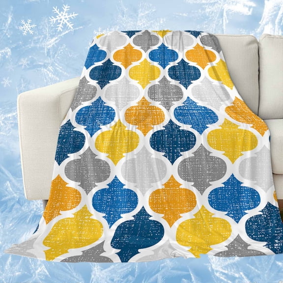 Yellow Blue Morocco Pattern Cooling Blanket,Lightweight Breathable Summer Throw Blanket with Double Sided Cold Effect,Modern Moroccan Geometric Picnic Blankets Bed Sheet for Hot Sleepers 30"x40"