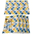 thumbnail image 1 of Yellow Blue Morocco Pattern Placemats Set of 6, Modern Moroccan Geometric Placemats for Dining Table, Place Mats for Kitchen Tabletop, Waterproof Wipeable Dining Table Mats Set, 1 of 9