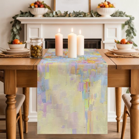 Yellow Blue Oil Painting Table Runner, Abstarct Gradient Yellow Swashes Washable Cotton-linen Table Runners Dining Kitchen Decoration for Everyday Home Wedding Party Decor, 13 x 72 Inch