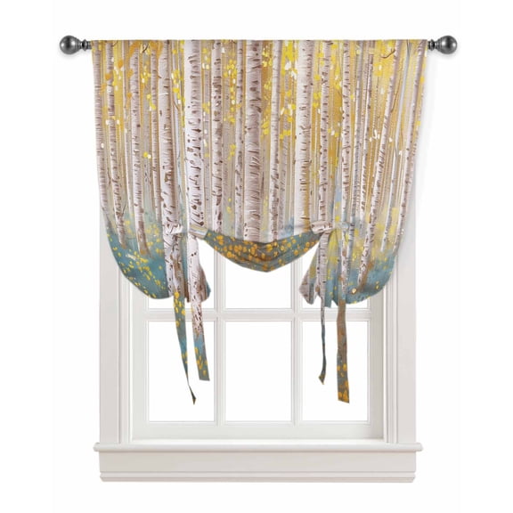 Yellow Blue Oil Painting Tie Up Curtains for Kitchen Bathroom Bedroom Windows 45 Inch Length, Contemporary Abstract Art Balloon Drape Curtains Shade Rod Pocket Drapery Curtain Panel, 34"x45"