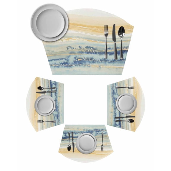 Yellow Blue Ombre Round Table Placemats Set of 4 Wedge Placemats, Abstract Modern Art Fluid Striped Place Mats for Dining Table Set Washable Mats Kitchen Decor for Indoor Outdoor Wipe Clean