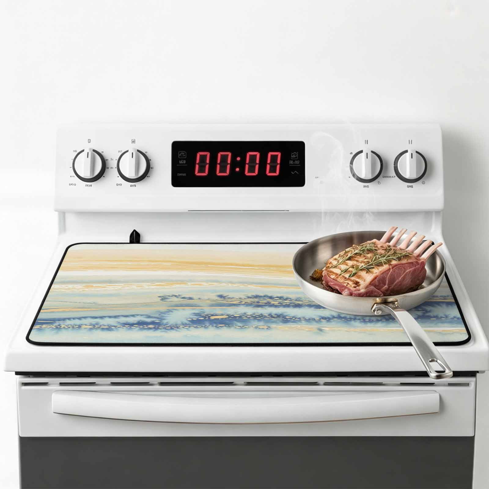 Yellow Blue Ombre Stove Top Cover for Electric Stove, Heat-proof & Non Slip Glass Top Stove Cover Protector, Abstract Modern Art Fluid Striped Kitchen Flat Cooktop Rubber Mat 24x21 Inches