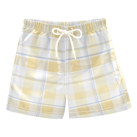 Yellow Blue Pattern Swim Trunks Quick Dry Beach Pool Board Shorts Lightweight Stylish Print Sizes 2T to XL