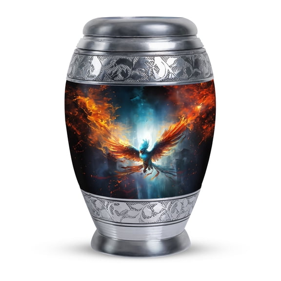 Yellow And Blue Phoenix Spreading Wings In Fire Cremation Urns For Human Ashes Adult Female - Urns For Women Human Ashes - Decorative Urns For Human Ashes - Urns For Human Ashes(Size -3",1Pcs)