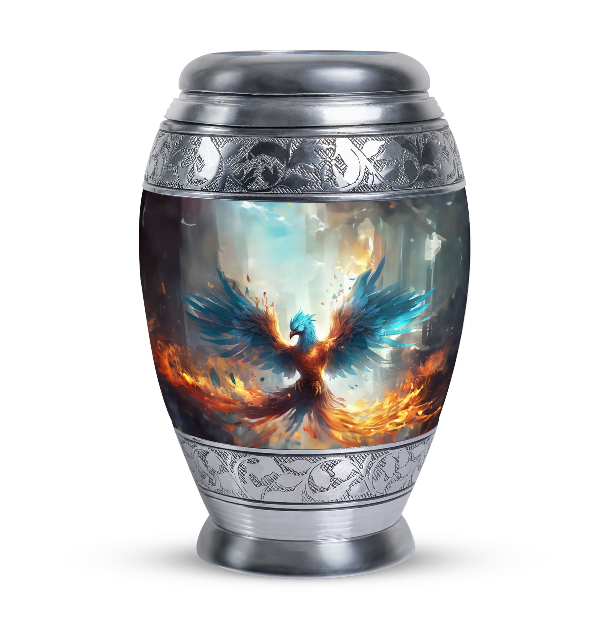 Yellow And Blue Phoenix Spreading Wings Large Urns For Human Ashes Adult - Cremation Urn Human Ashes - Memorial Urns For Human Ashes Adult Female & Male - Burial Ashes Urn (Size -10")