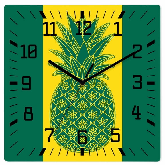 Yellow Blue Pineapple Wooden Wall Clock Silent Non Ticking, Summer Beach Coastal Modern Art Square Wall Clocks Battery Operated, Decor Clock for Home Office, Living Room, Kitchen, 10 Inch