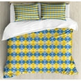 thumbnail image 1 of Yellow and Blue Queen Size Duvet Cover Set, Classical Argyle Pattern with Grid Rhombuses Bicolor Pattern, Decorative 3 Piece Bedding Set with 2 Pillow Shams, Blue Pale Blue Yellow, by Ambesonne, 1 of 3
