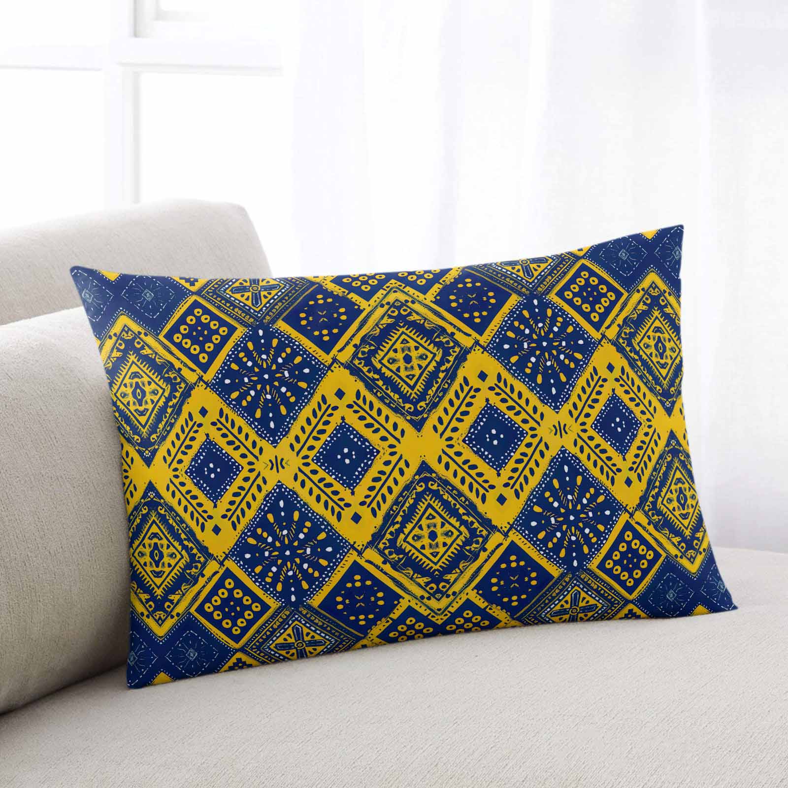 Yellow Blue Rectangle Decorative Throw Pillow Cover,Pillow Case Soft