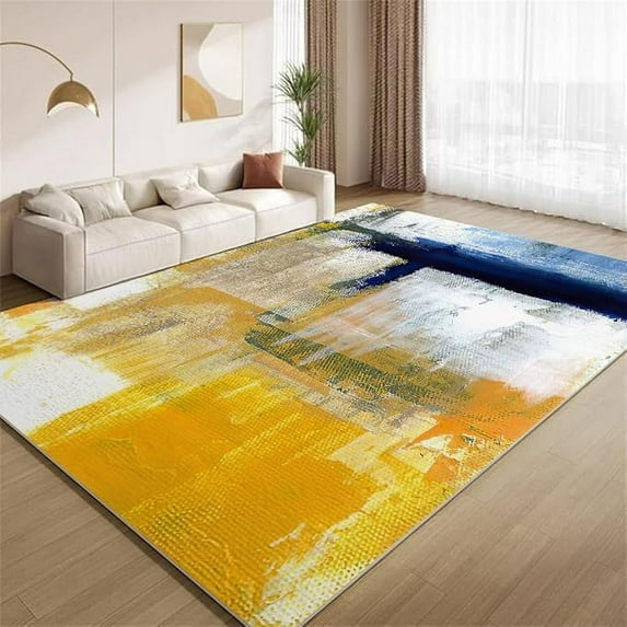 Yellow And Blue Retro Area Rug, Color Graffiti Aesthetics Rugs, Modern Abstract Art Living Room Bedroom Rug, Soft Washable Faux Wool Non-Slip Carpet For Use In Corridors, Stairs 4 x 6ft