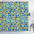 thumbnail image 1 of Yellow and Blue Shower Curtain, Grid Style Circular Shapes on Off White Background Retro Revival Motifs, Fabric Bathroom Set with Hooks, 69W X 70L Inches, Multicolor, by Ambesonne, 1 of 3