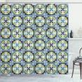 thumbnail image 1 of Yellow and Blue Shower Curtain, Mediterranean Portuguese Azulejo Moroccan Style Symmetric Geometric Pattern, Fabric Bathroom Set with Hooks, 69W X 70L Inches, Multicolor, by Ambesonne, 1 of 3