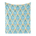 thumbnail image 1 of Yellow and Blue Soft Flannel Fleece Blanket, Diamond Shaped Triangle Geometric Fractal Mosaic Traditional Motif, Cozy Plush for Indoor and Outdoor Use, 70" x 90", Aqua Teal Marigold, by Ambesonne, 1 of 5