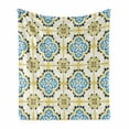 thumbnail image 1 of Yellow and Blue Soft Flannel Fleece Blanket, Portuguese Azulejo Ceramic Tiles Looking Repeated Abstract Geometric Design, Cozy Plush for Indoor and Outdoor Use, 70" x 90", Multicolor, by Ambesonne, 1 of 6