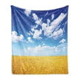 thumbnail image 1 of Yellow and Blue Soft Flannel Fleece Blanket, Wheat Field Vibrant Summer Harvest Sunbeam Rural Farm Scenery, Cozy Plush for Indoor and Outdoor Use, 50" x 60", Earth Yellow Blue White, by Ambesonne, 1 of 5