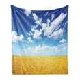 thumbnail image 1 of Yellow and Blue Soft Flannel Fleece Blanket, Wheat Field Vibrant Summer Harvest Sunbeam Rural Farm Scenery, Cozy Plush for Indoor and Outdoor Use, 50" x 70", Earth Yellow Blue White, by Ambesonne, 1 of 5