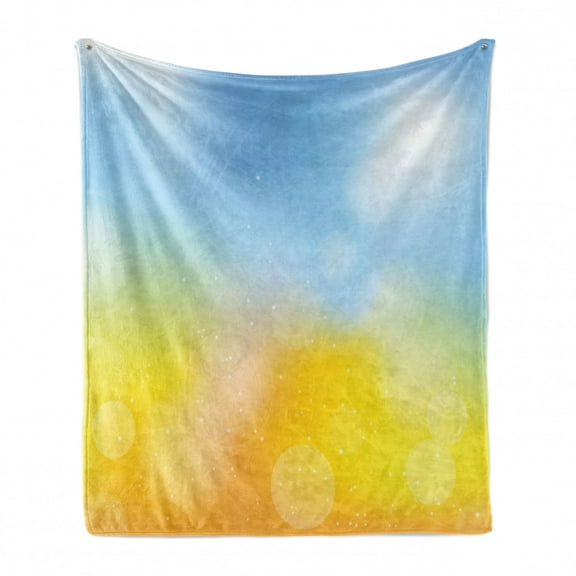Yellow and Blue Soft Flannel Fleece Throw Blanket, Gradient Toned Autumn Season Frame in Pastel with Hazy Effects, Cozy Plush for Indoor and Outdoor Use, 50" x 70", Marigold Pale Blue, by Ambesonne