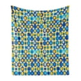 thumbnail image 1 of Yellow and Blue Soft Flannel Fleece Throw Blanket, Grid Style Circular Shapes on Off White Background Retro Revival Motifs, Cozy Plush for Indoor and Outdoor Use, 50" x 60", Multicolor, by Ambesonne, 1 of 5