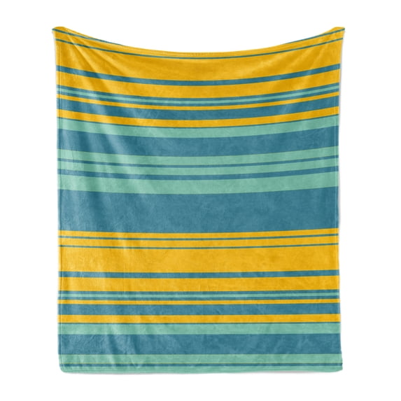 Yellow and Blue Soft Flannel Fleece Throw Blanket, Horizontal Abstract Color Stripes Lines Simplistic Modern Art Print, Cozy Plush for Indoor and Outdoor Use, 60" x 80", Teal Turquoise, by Ambesonne