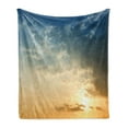 thumbnail image 1 of Yellow and Blue Soft Flannel Fleece Throw Blanket, Sky with Sun Rays Dusk Clouds Mystic Summer Air Tranquil Landscape, Cozy Plush for Indoor and Outdoor Use, 70" x 90", Slate Blue Sepia, by Ambesonne, 1 of 6