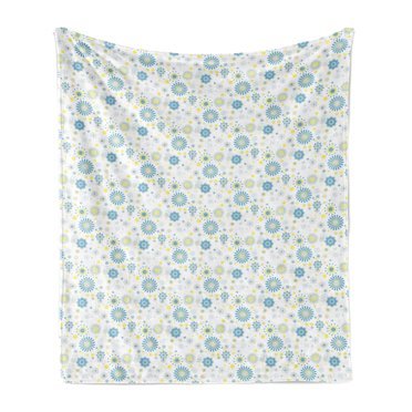 Yellow and Blue Soft Flannel Fleece Throw Blanket, Spring Nature Inspired Pattern Flower Scrapbook Style, Cozy Plush for Indoor and Outdoor Use, 50" x 60", Blue Yellow Pale Grey, by Ambesonne