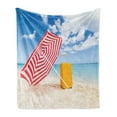 thumbnail image 1 of Yellow and Blue Soft Flannel Fleece Throw Blanket, Windy Sandy Beach with Sunshade and Trolley Summer Holiday Relax Picture, Cozy Plush for Indoor and Outdoor Use, 50" x 60", Multicolor, by Ambesonne, 1 of 6