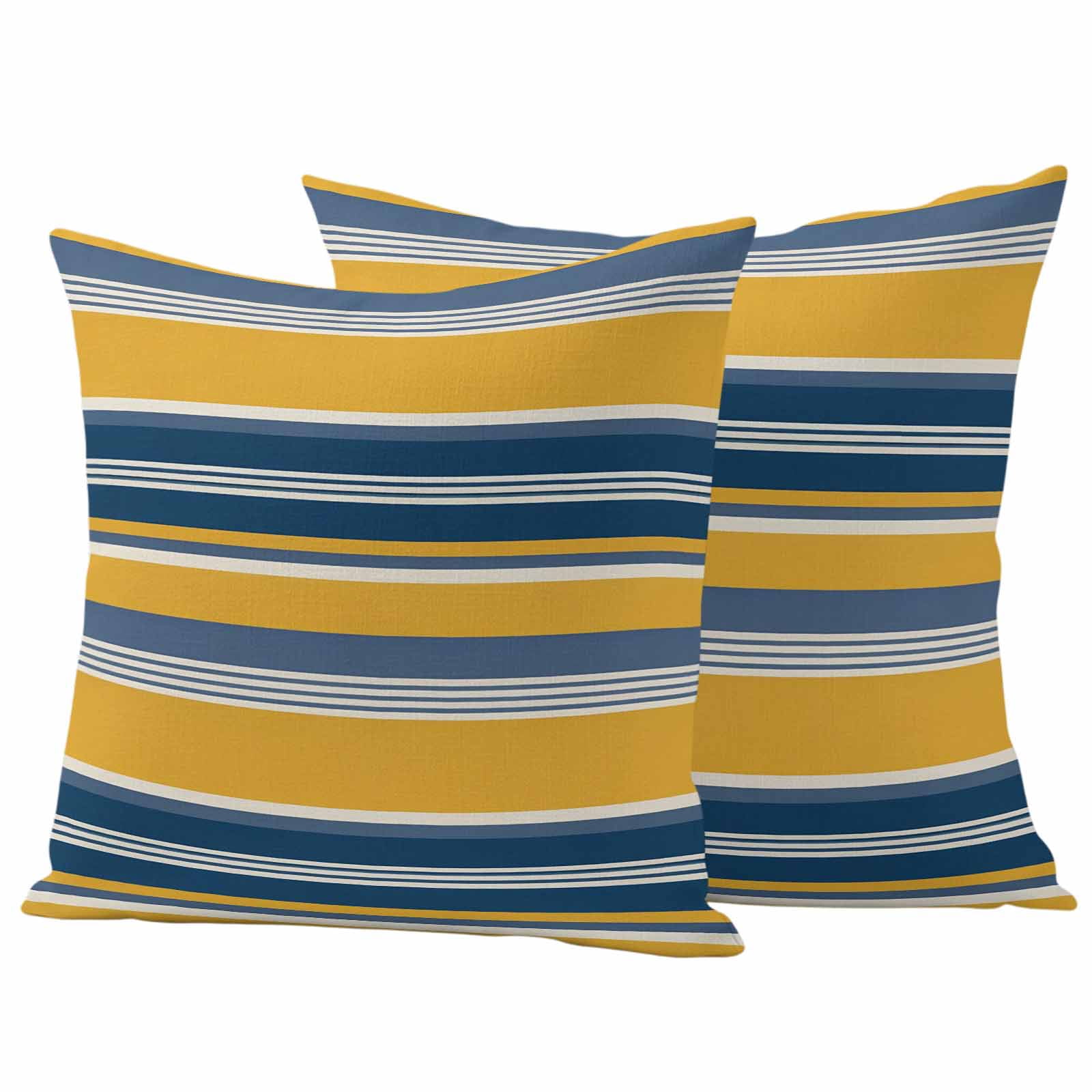 Yellow Blue Striped Outdoor Waterproof Pillow Covers, Farmhouse Vintage Stripe Decorative Square Throw Pillowcase Sofa Cushion Sham for Patio/Couch/Chair, 20"x20" 2 Pack