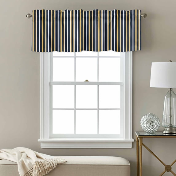 Yellow Blue Striped Window Valance for Kitchen, Vintage Medieval Rod Pocket Short Curtain for Small Windows, Light Filtering Decorative Valance, 60 x 18 Inch, 1 Panel