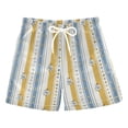 thumbnail image 1 of Yellow Blue Stripes with Flowers Swim Trunks Board Shorts Beach Pants Bathing Bottoms L, 1 of 8