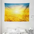 thumbnail image 1 of Yellow and Blue Tapestry, Sunset over Harvest Wheat Nature Rural Field Autumn Landscape, Wall Hanging for Bedroom Living Room Dorm Decor, 80W X 60L Inches, Earth Yellow Petrol Blue, by Ambesonne, 1 of 2