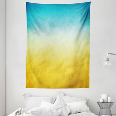 Yellow and Blue Tapestry, Surf Waves Ocean Beach Exotic Dreamy Gradient Toned Blurry Landscape, Wall Hanging for Bedroom Living Room Dorm Decor, 60W X 80L Inches, Sky Blue Yellow, by Ambesonne