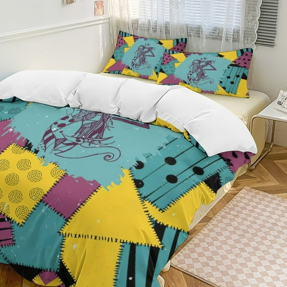 Yellow Blue The Nightmare Before Christmas Comforter Set Soft 3 Pcs Twin Bedding Sets Thicken for All Season, 1 Comforter 86"x70", 2 Pillow Shams 20"x30"