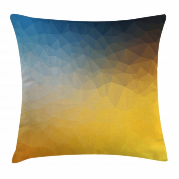 Yellow and Blue Throw Pillow Cushion Cover, Abstract Polygon Style Fractal Gradient Geometric Background Art, Decorative Square Accent Pillow Case, 18 X 18 Inches, Slate Blue Marigold, by Ambesonne