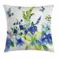 thumbnail image 1 of Yellow and Blue Throw Pillow Cushion Cover, Spring Flower Watercolor Flourishing Vibrant Blooms Artsy Design, Decorative Square Accent Pillow Case, 18 X 18 Inches, Lime Green Royal Blue, by Ambesonne, 1 of 2