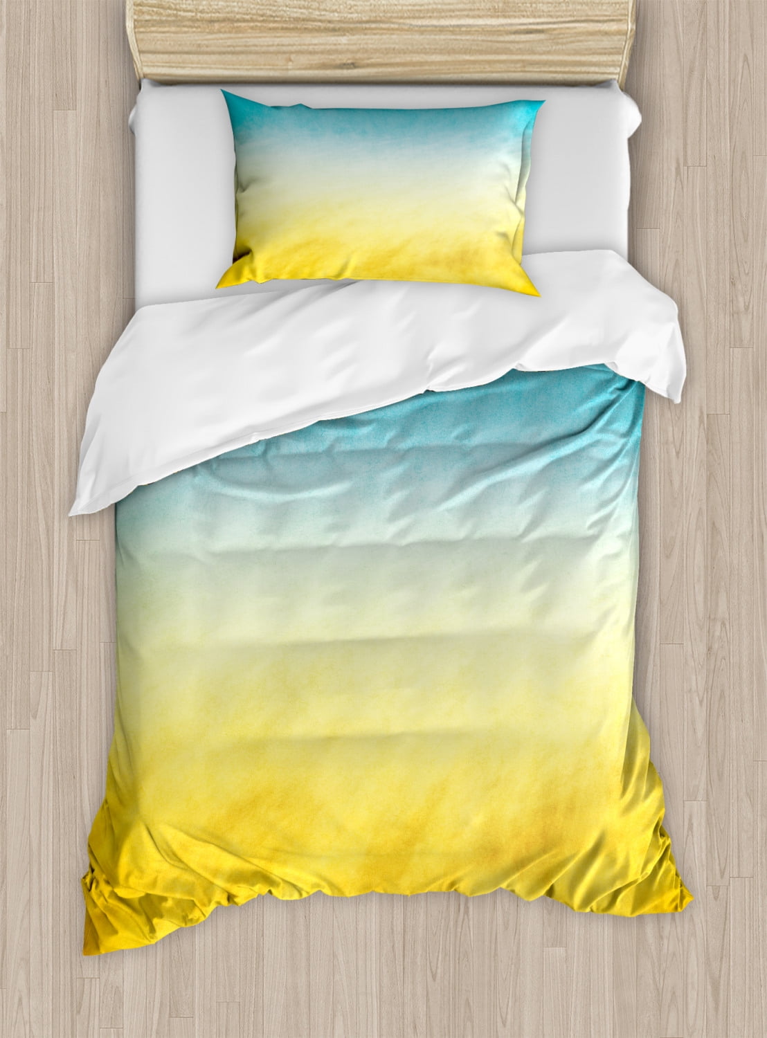Yellow and Blue Gradient Twin Microfiber Duvet Cover Set