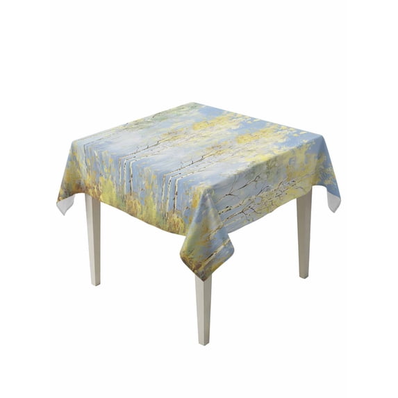 Yellow Blue Vintage Table Cloth, Waterproof Tablecloth for Square Tables, Modern Abstract Art Oil Paiting Reusable Washable Fabric Table Cover for Restaurant Kitchen Dining Tables 60"x60"