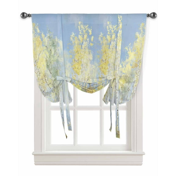 Yellow Blue Vintage Tie Up Curtains for Kitchen Bathroom Bedroom Windows 45 Inch Length, Modern Abstract Art Oil Paiting Balloon Drape Curtains Shade Rod Pocket Drapery Curtain Panel, 42"x54"