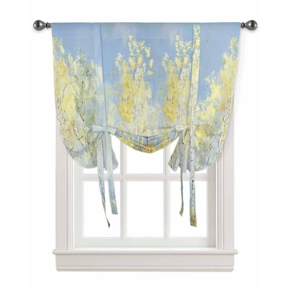 Yellow Blue Vintage Tie Up Curtains for Kitchen Bathroom Bedroom Windows 54 Inch Length, Modern Abstract Art Oil Paiting Balloon Drape Curtains Shade Rod Pocket Drapery Curtain Panel, 42"x63"