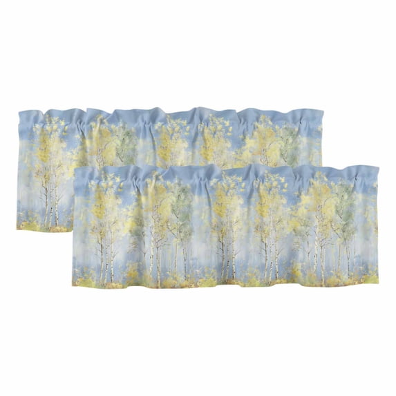 Yellow Blue Vintage Valances for Windows, Modern Abstract Art Oil Paiting Light Filtering Kitchen Curtains, Rod Pocket Window Valance Curtains for Living Room Bedroom, 42" W x 12" L, 2 Panels