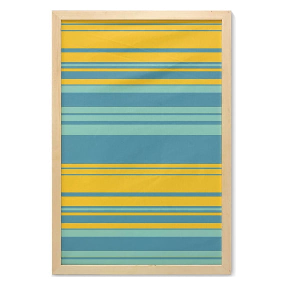 Yellow and Blue Wall Art with Frame, Horizontal Abstract Color Stripes Lines Simplistic Modern Art Print, Printed Fabric Poster for Bathroom Living Room Dorms, 23" x 35", Teal Turquoise, by Ambesonne