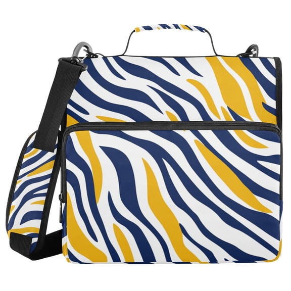 Yellow Blue Zabra Skin Stripes Binder Bag with Shoulder Strap 3 Ring Zipper Binder File Folder Document Storage