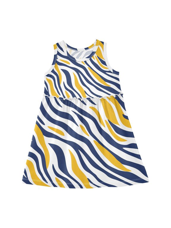 Yellow Blue Zabra Skin Stripes Sleeveless Dress A-Line One-Piece Dress Quick Dry 2T